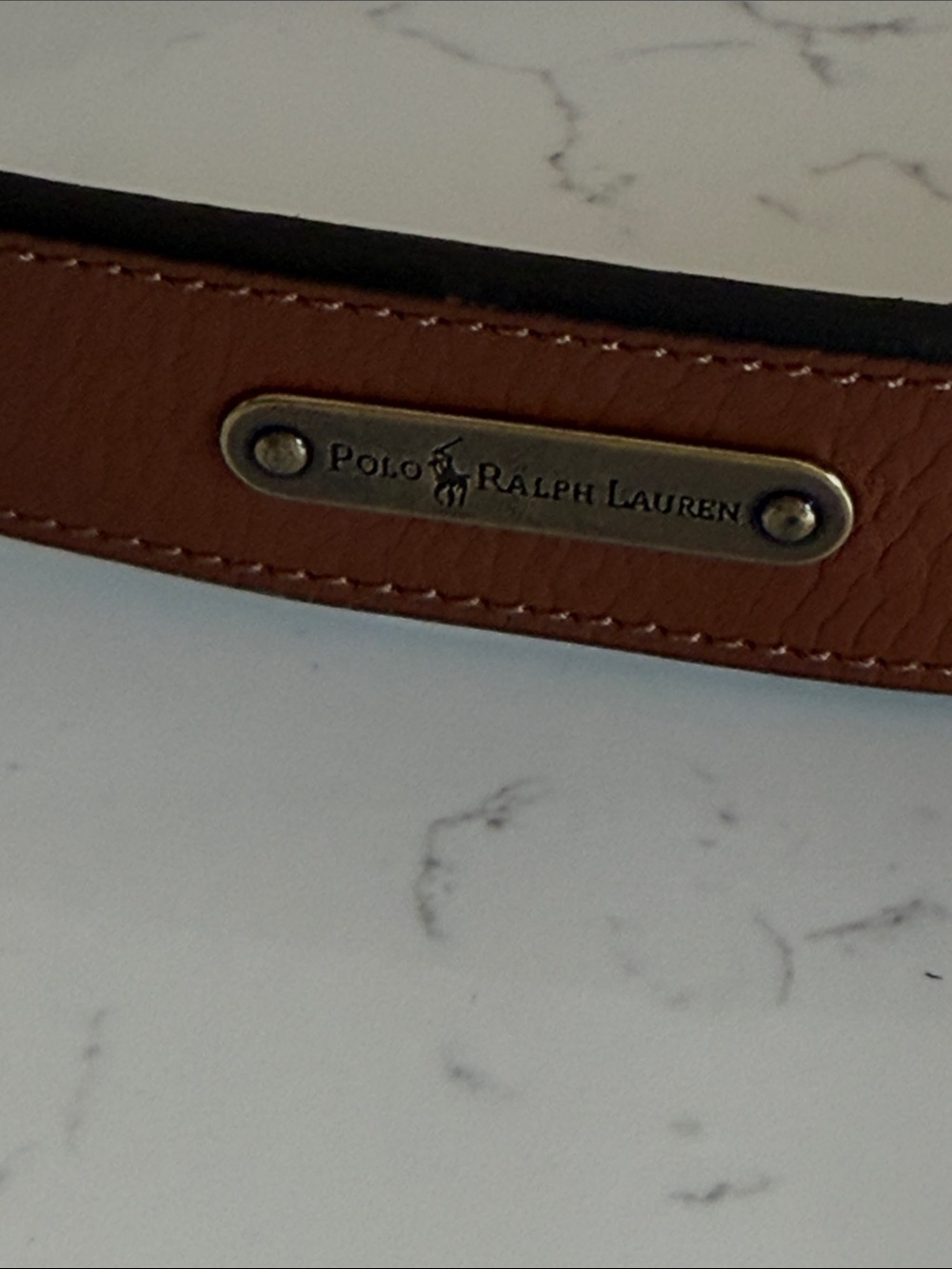 Vintage Polo by Ralph Lauren Brown Leather Belt with Brass Plaque